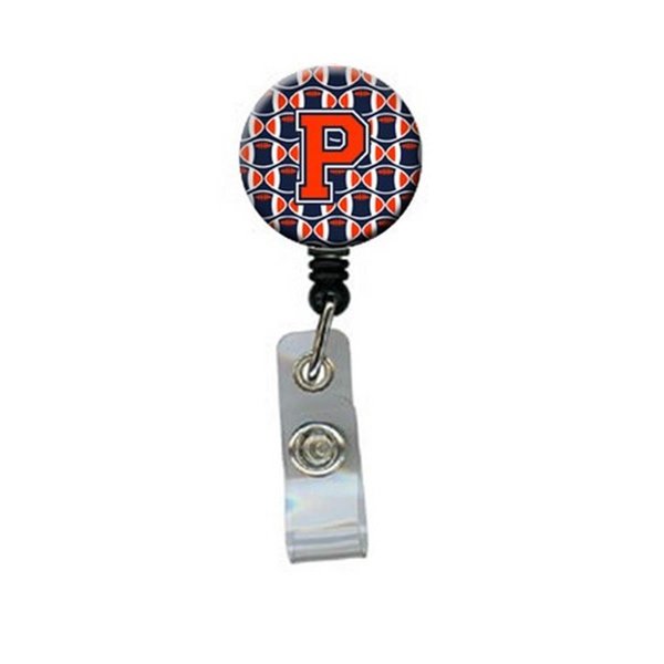 Carolines Treasures Letter P Football Orange, Blue and White Retractable Badge Reel CJ1066-PBR